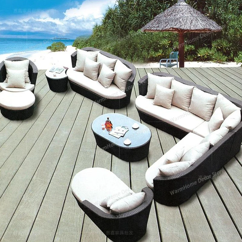 

Nordic Villa Garden Sofas Outdoor Combination Leisure Simple Garden Sofas Terrace Pe Rattan Furniture Divano Di Giardino MHHYSF