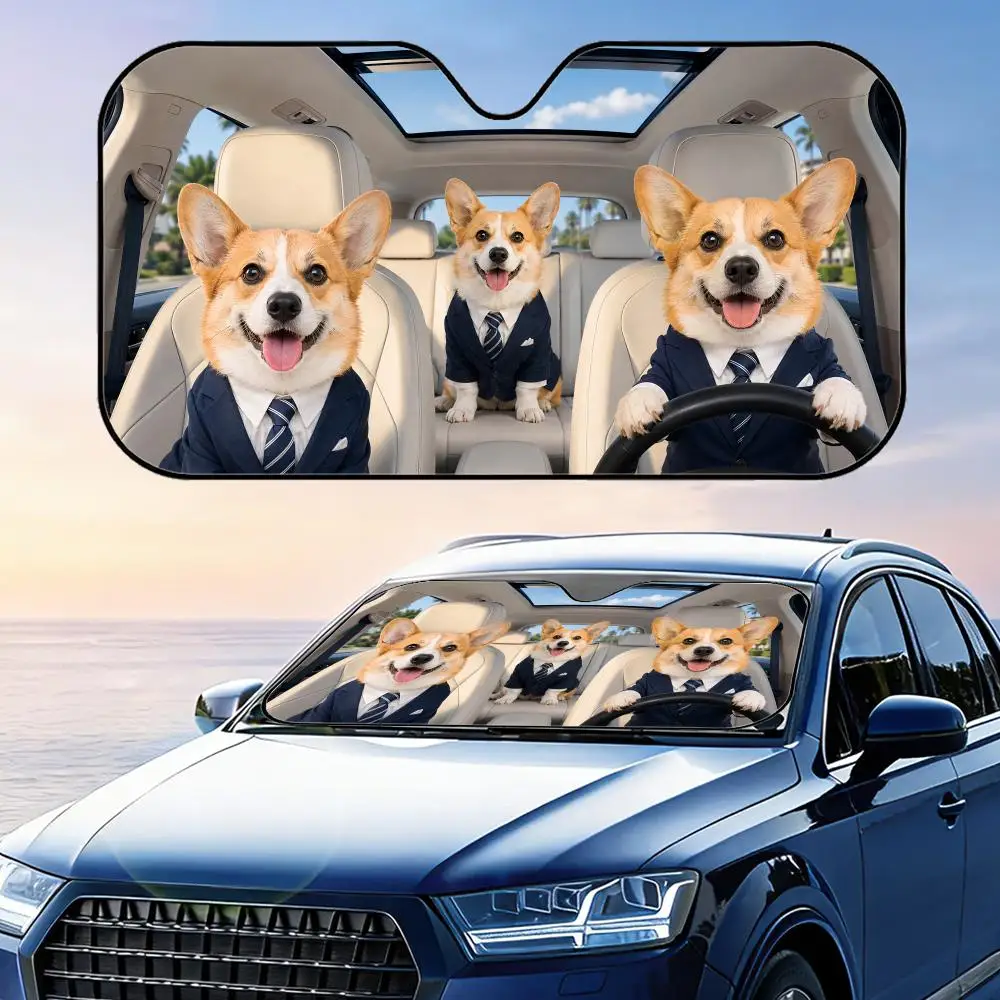 

Corgi in Suit Sun Visor Car Windshield Sunshade UV Protection Reflective Foldable Heat Insulation Cover