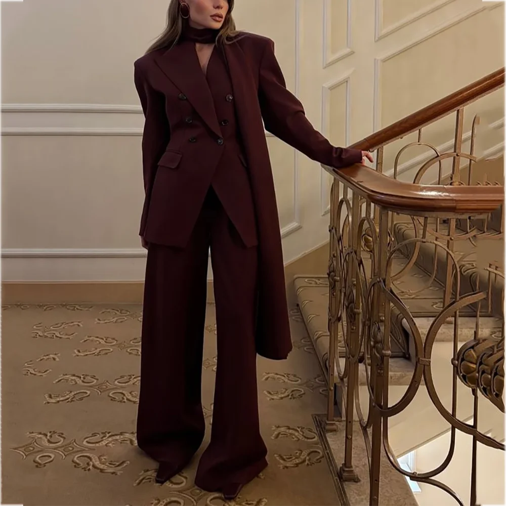 Tailor-Made Women Suit Double Breasted Unique Design Outfit Jacket Pants Solid Color Casual Fashion Autumn Clothes Lady Sets
