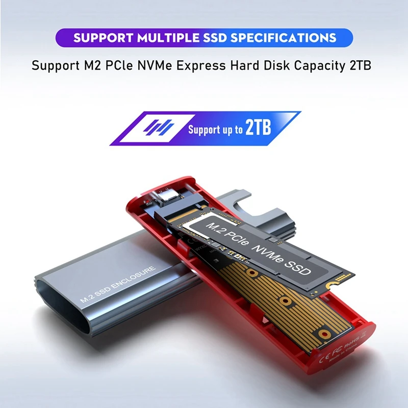 2X เคส SSD M2 M.2กับ USB 3.1 Gen 2 10Gbps NVMe SSD Enclosure สำหรับ NVMe PCIe M key/ (B + m) ฮาร์ดดิสก์คีย์ SSD M2เคส SSD