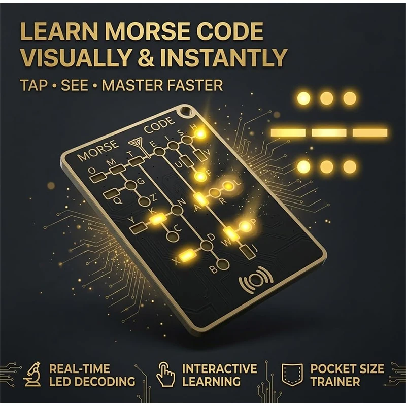 Morse Code Trainer Professional Card Adults Interactive LED Audio Telegraph Practice with Real-Time Decoding Recording Playback