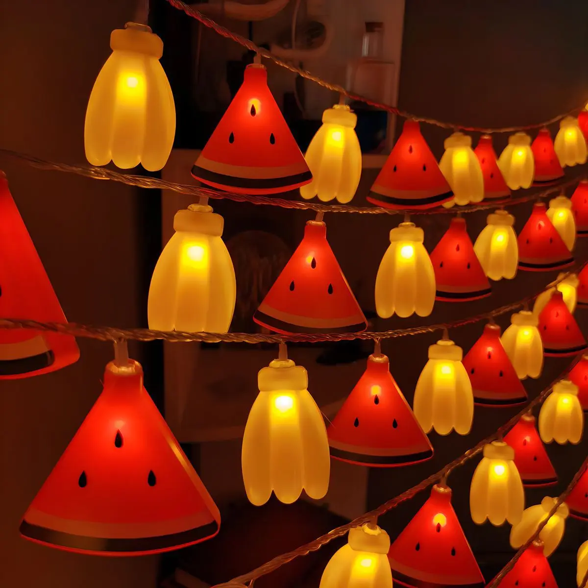 Banana LED String Lights, Battery Operated Fruit Shaped Fairy Lights, Watermelon Decorative Lights for Bedroom, Tropical Party