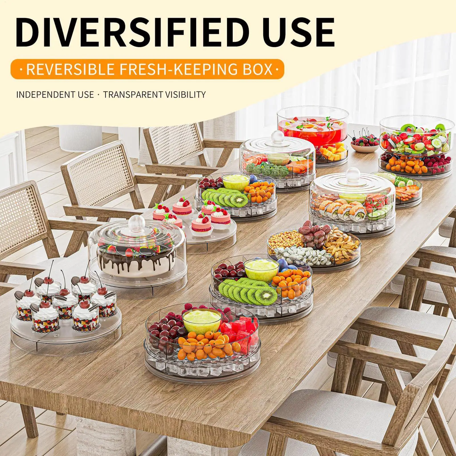 

Chilled Serving Trays for Parties Cold Food Buffet Server Food Storage Dish for Vegetable Fruit Snack Clear Dessert Platter