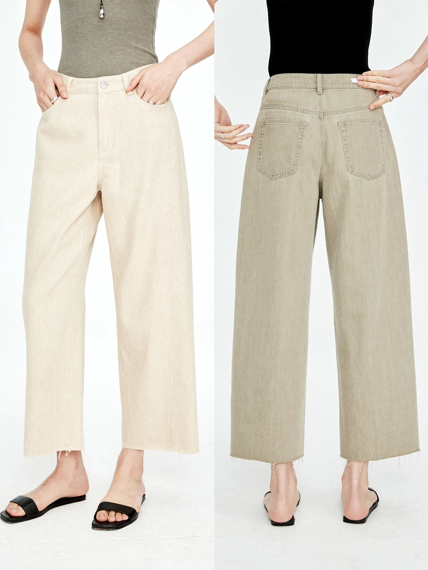 

Джинсы с эффектом похудения, винтажные, с зауженной талией, прямые, из хлопка и льна, с боковыми разрезами, с изогнутым низом, длина 7/8, MRS Studios