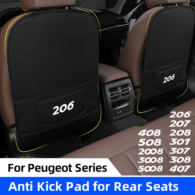 Leather Car Seat Back Protector Pad For Peugeot 206 207 208 301 307 308 407 408 508 2008 3008 5008 Seat Back Child Anti-Kick Mat