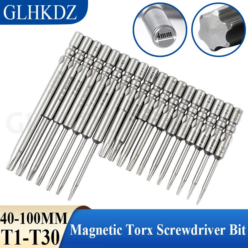 40-100mm 800 Electric Torx Screwdriver Bit Tamper Proof Security Drill Bit 4mm Round Shank Torx Bit Torx Screw Driver Bit