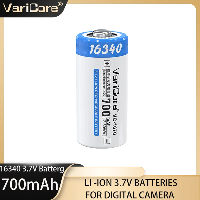 

VariCore VC-1670 16340 With TiP 3.7V 700mAh Large Capacity Rechargeable Lithium-ion Battery for Digital Camera Flashlight wait