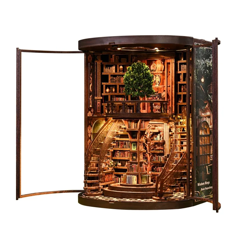 DIY Wooden Ring of Wisdom Book Nook Figurines Miniatures Repository Bookend for Friends Birthday Gifts Home Decor Crafts