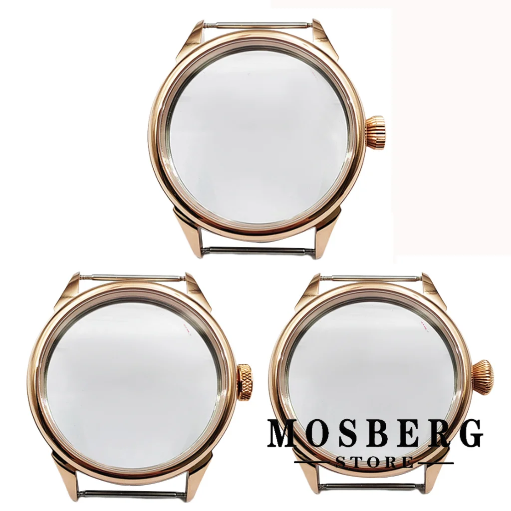 

42mm Rose Gold Watch Case Solid 316L Stainless Steel For ETA 6498 6497 Sea Gull ST3600 Movement Watches Accessories Parts