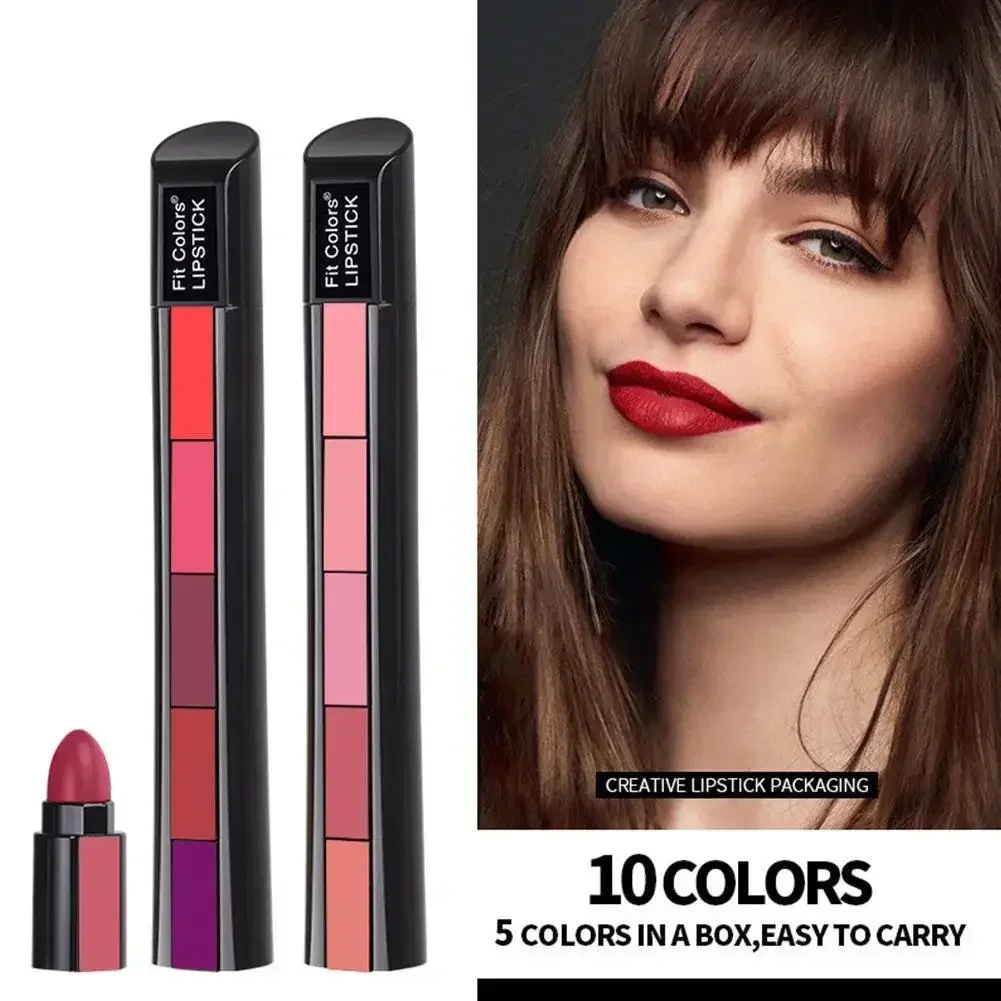 1PC Set di rossetti opachi a 5 colori Rossetto in velluto Lucidalabbra antiaderente Rossetto rosso sexy impermeabile a lunga durata Trucco labbra