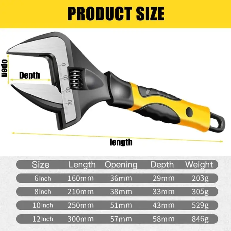 57QF Large Jaw Adjustable Wrenches Stainless Steel Spanner for Various Nut Size High Torque and Grip Alloy Steel Construction