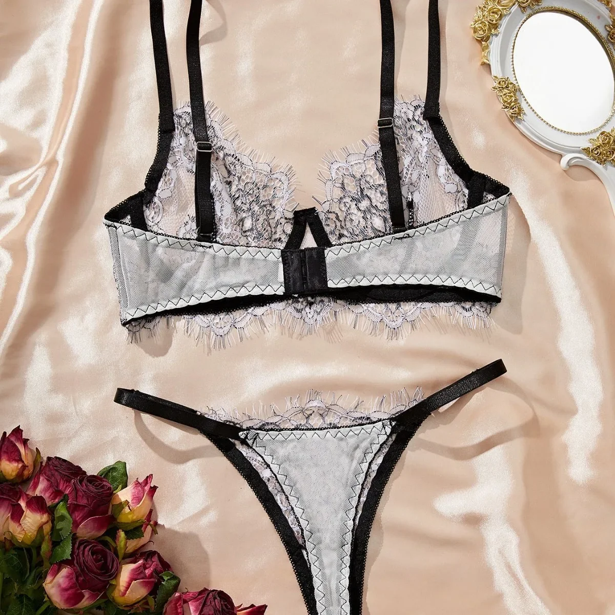 Summer New Pure Desire embroidered lingerie Set French Style Women\'s Solid Ultra-Thin Gather Bra Lady Perspective Lace Underwear