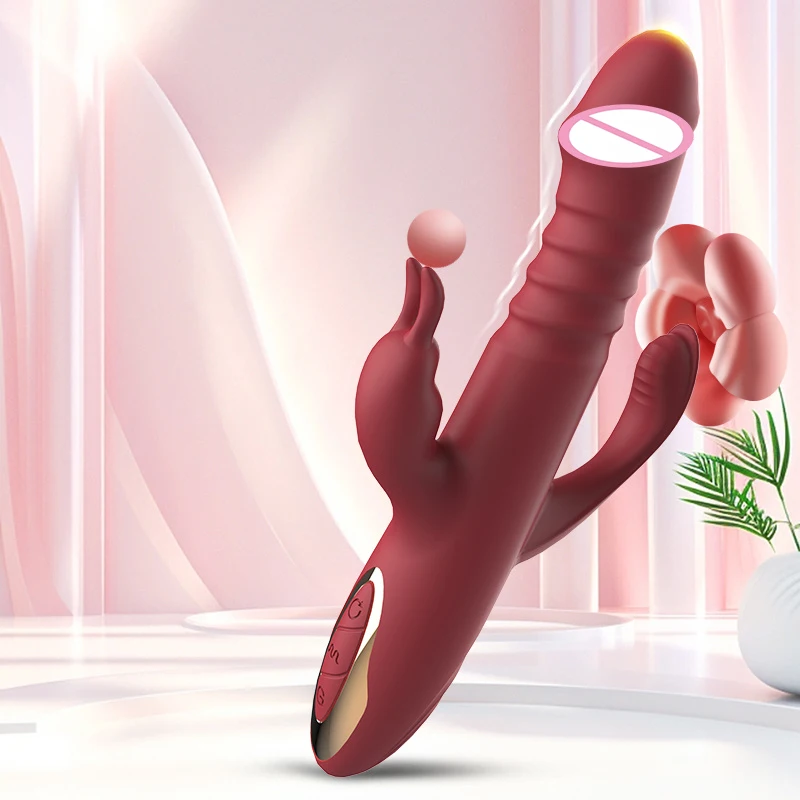 3 in 1 Rabbit Vibrator Powerful G Spot Telescopic Rotating Clitoris Vagina Anal Stimulator Dildo Vibrators Female Masturbator