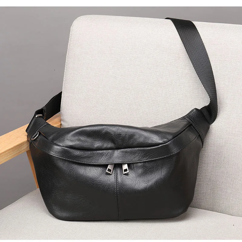 Imagem -03 - Luufan Preto Bolsa de Peito Masculino Macio Couro Genuíno Ombro Bolsa do Mensageiro Masculino Sling Bolsas de Viagem Pacote Cintura Crossbody Bolsa de Verão