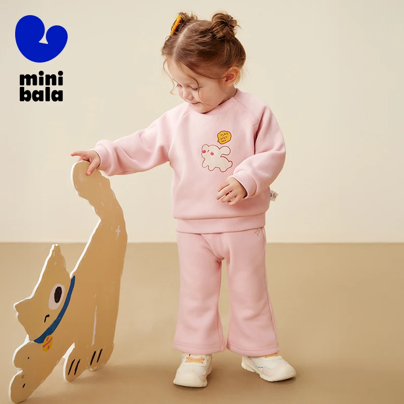 طقم ميني بالا للفتيات مكون من قطعتين لشتاء 2025، هوديي وسروال قطني جديد قابل للتمدد #3