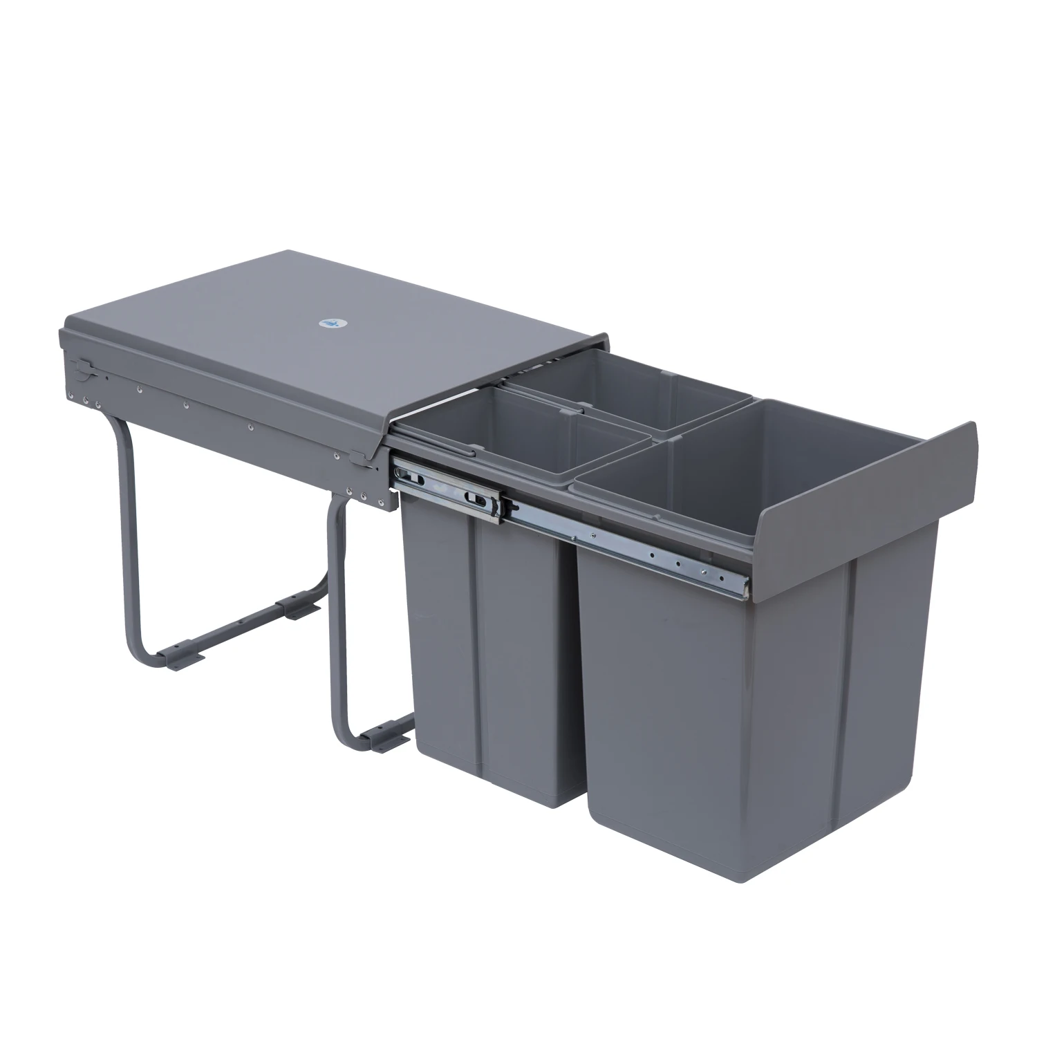 HOMCOM inbouw keuken schuifbak 40L met 3 uitneembare bakken voor selectieve sortering 2 x 10L en 1 x 20L-Grijs