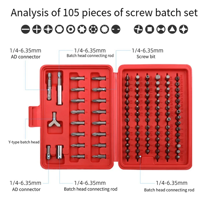 105-Piece Screwdriver Set Plum Hexagon Screwdriver Screwdriver Screwdriver Socket Toolbox Durable Easy Install