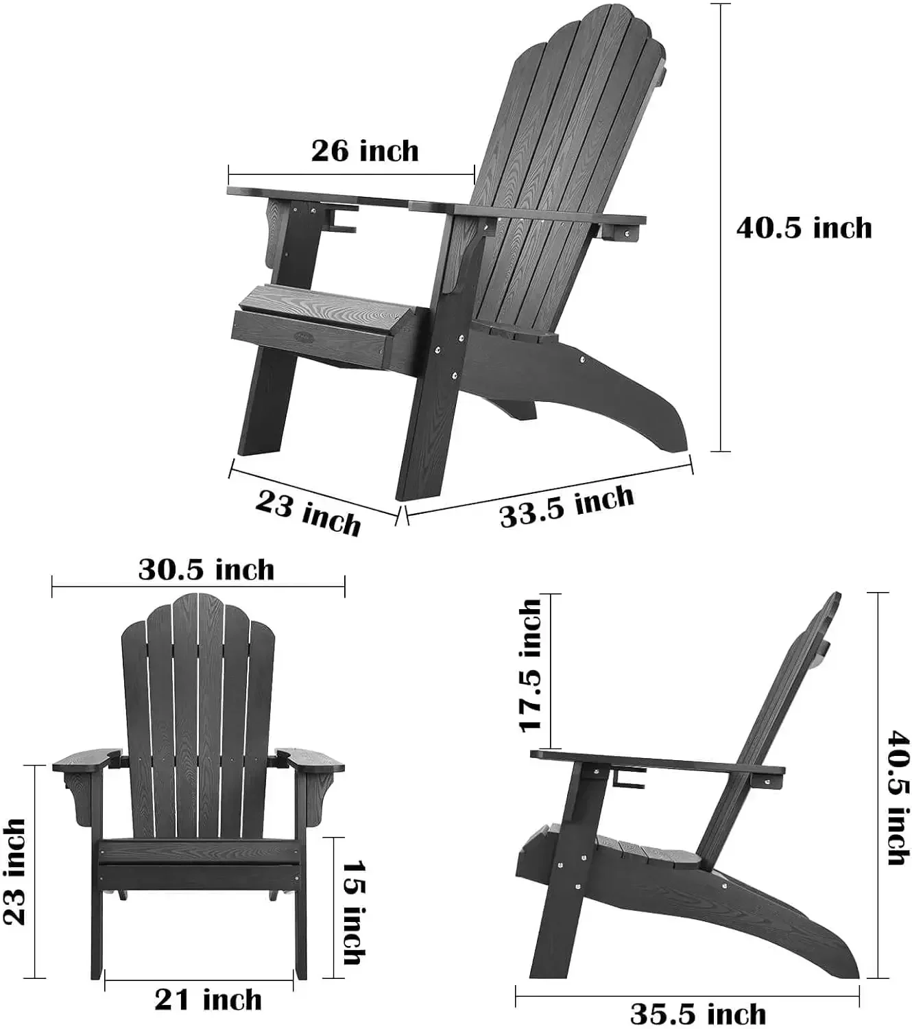 

Набор из 2-х больших кресел Adirondack, устойчивых к погодным условиям, с подстаканником, пластиковые уличные кресла для патио.