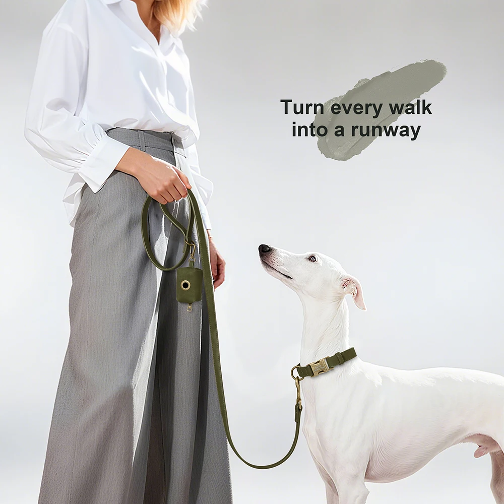Benutzerdefinierte Hundehalsband Leine Tasche Set personalisierte PU Leder Hundehalsbänder Vintage Haustier Schnalle Halskette mit Bleikot Tasche für Hunde Mops – Detail 21