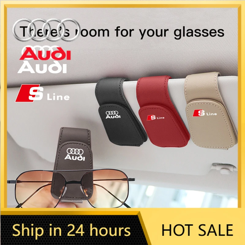 

Новинка 2026: Кожаный держатель для очков и ручек на солнцезащитный козырек автомобиля, органайзер для Audi Sline Q1 Q2 Q3 Q4 Q5 Q6 Q7 Q8 TT S5 C6 A