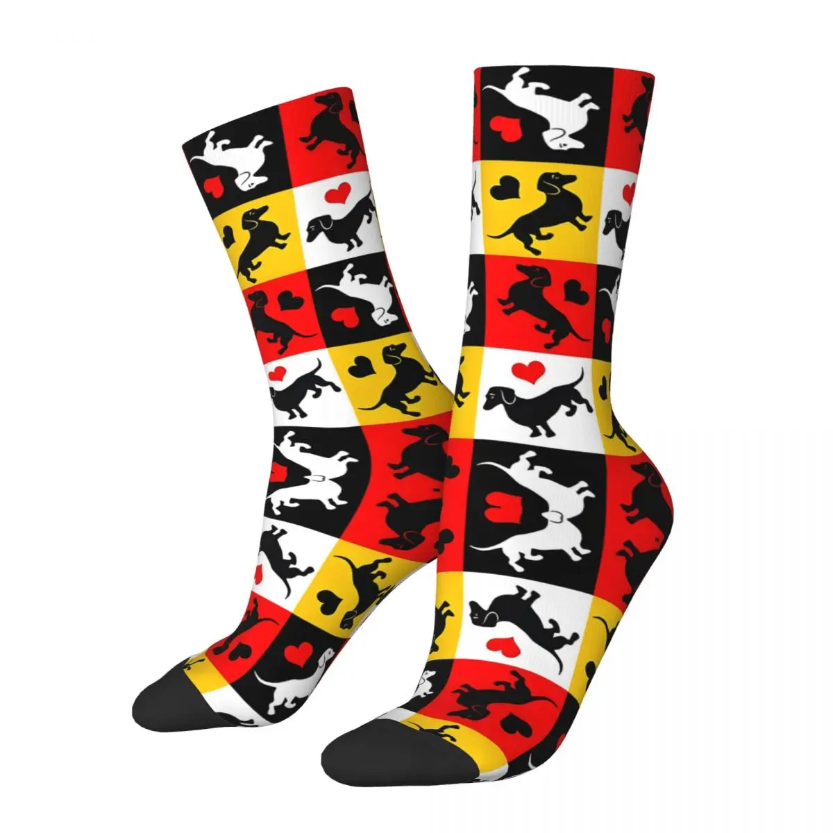 Vintage Dachshunds And Hearts Gingham Check Pattern Men's compression Socks Unisex Sausage Dogs Harajuku Crew Sock