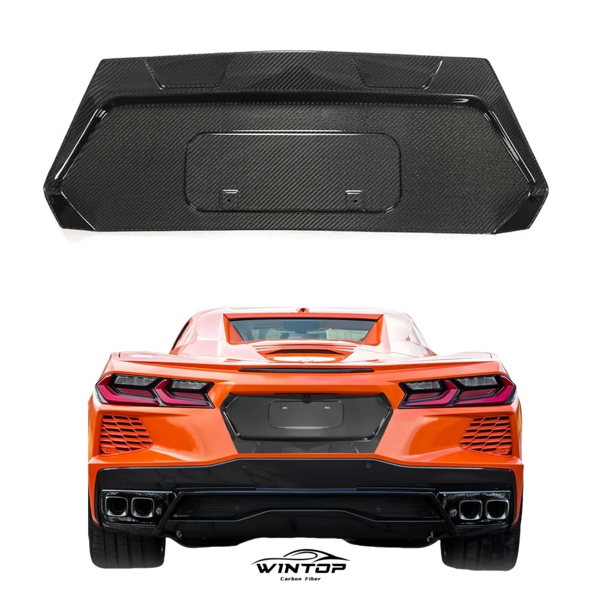 Dry Carbon Fiber Rear trunk License Plate Frame Lid Cover Trims for Chevrolet Corvette C8 Stingray 2 Door 2020-2021