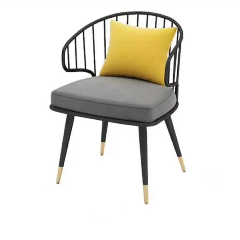 

Nordic Net Red Iron Dining Chair Hotel Restaurant Leisure Back Chair Velvet Cushion Arc Hollow Back Chair