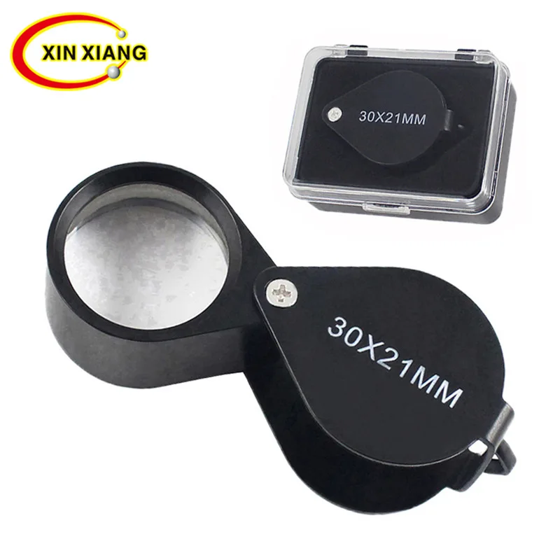 Handheld 30X Magnifier Black Color Jewelry Magnifying Glass K9 Optical Magnification Lens Foldable Jewelery Loupe Aluminum Lupe