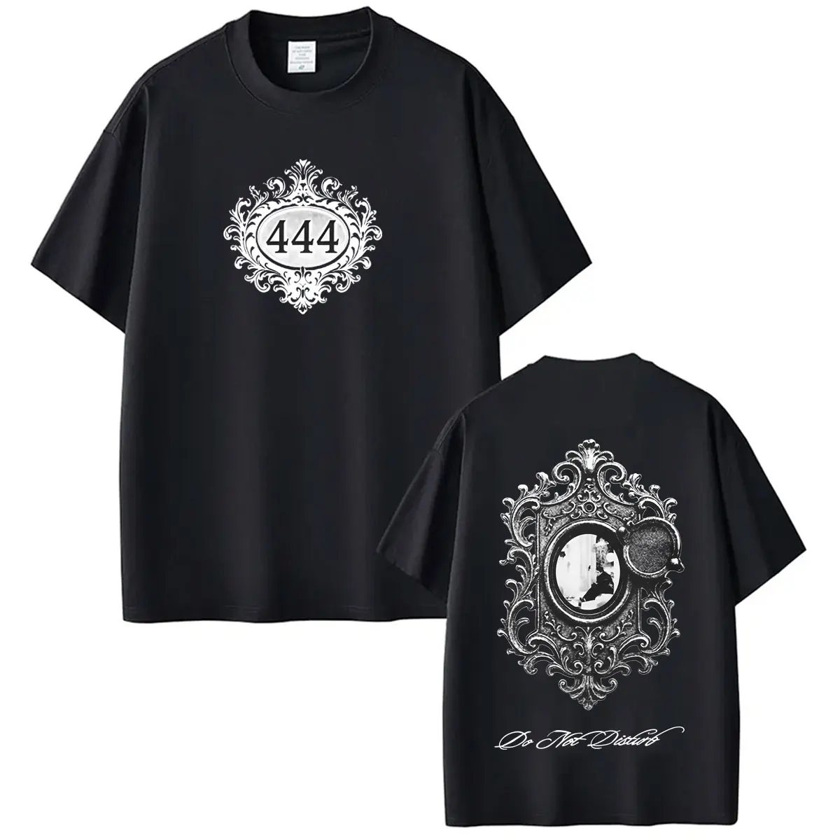 Rapper Young Miko 444 Do Not Disturb Mirror Print T-shirt Men Women Fashion Vintage T Shirt Short-sleeved Loose Hip-hop T-shirts