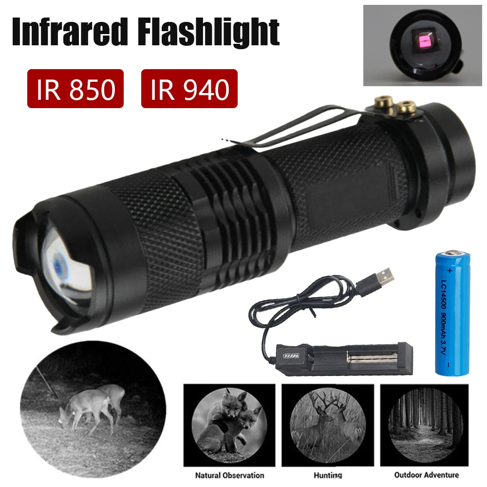 1-10PCS IR 850nm/940nm Infrared Flashlight Torch Hunting Radiation Night Vision light Zoomable Tactical Flashlight Torch Lamp