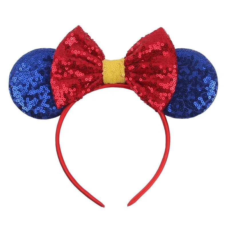 2024 Festival Party Hair Accessories Mouse Ears Head Bands Snow-White Bow Knot Glitter Headbands For Kids Princess Head Bands