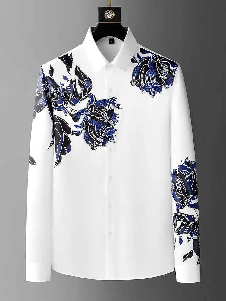 2025 Luxury Flower Shirts Men Long Sleeve Slim Casual Shirts Business Social Dress Shirts Masculina Camisas Masculinas Estilosas