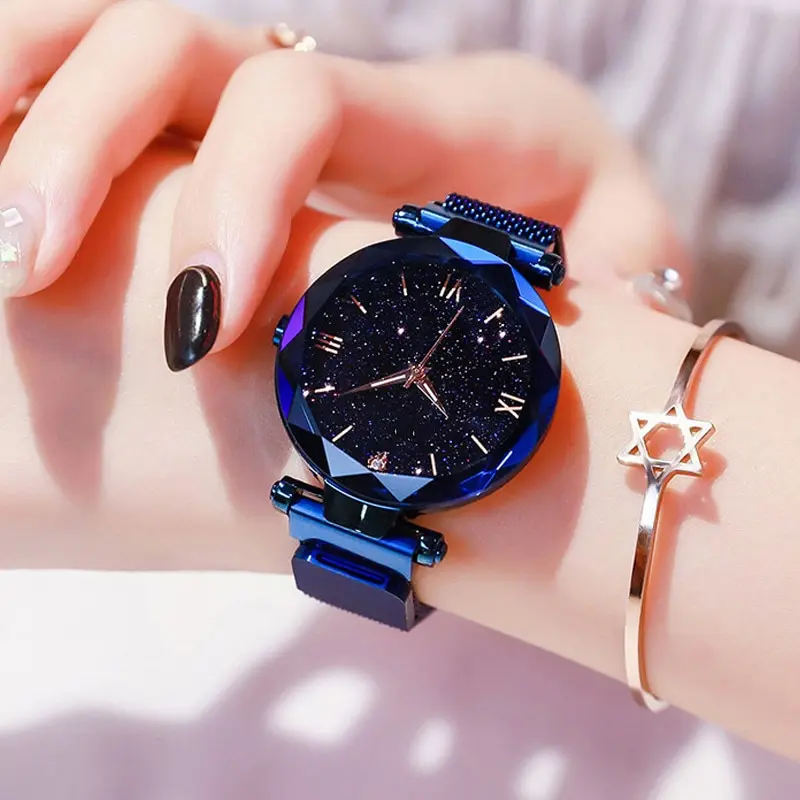 Womens Fashion Starry Sky Watches Magnet Buckle Mesh Belt Diamond Quartz Watch Women Dress Clock