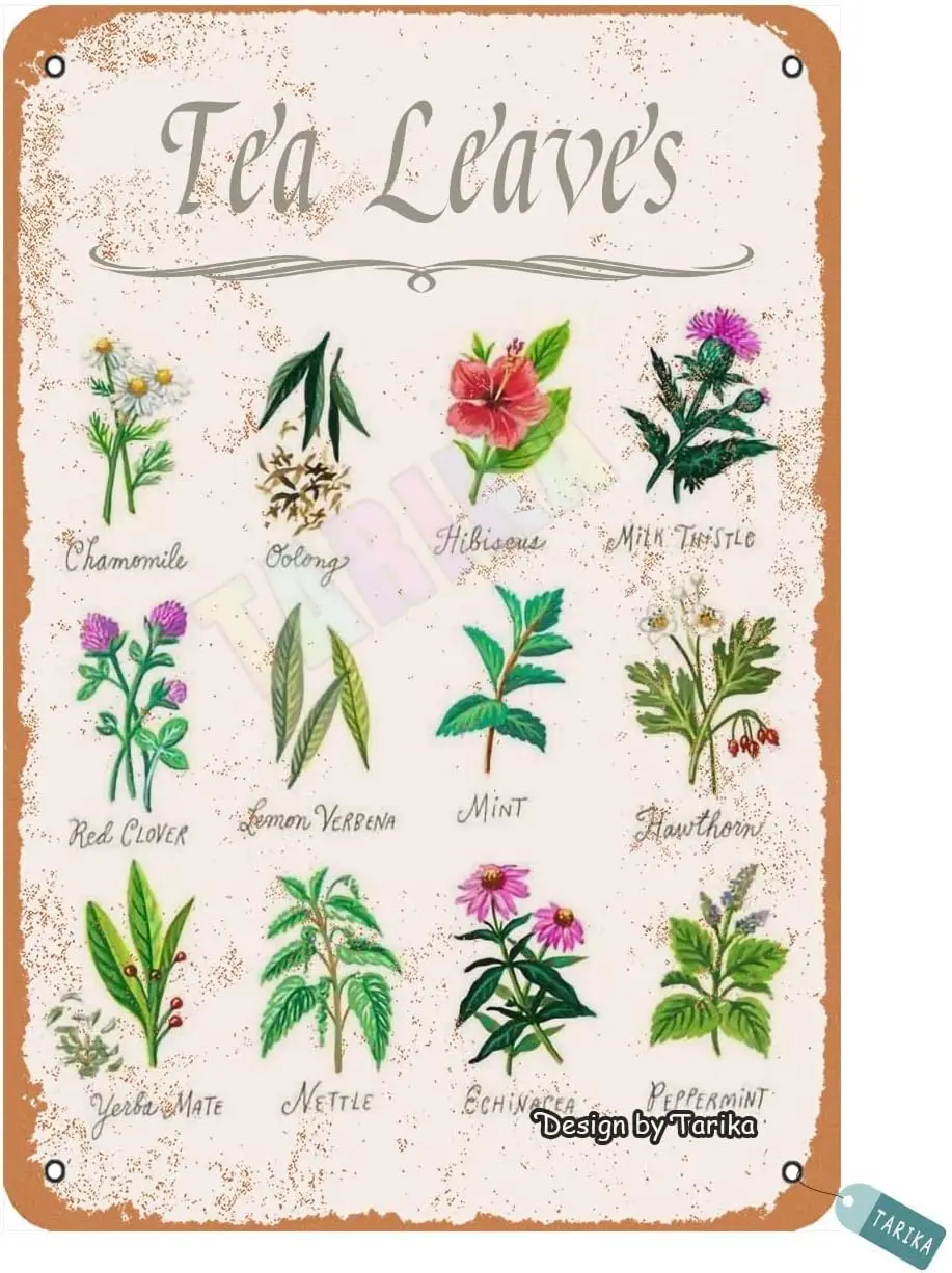 Tea Leaves for Bar,Home,Kitchen,Living Room,Dining Room,Outdoor,Restaurants,Farm,Cafe, Pubs Metal Vintage Tin Sign Wall Decorati
