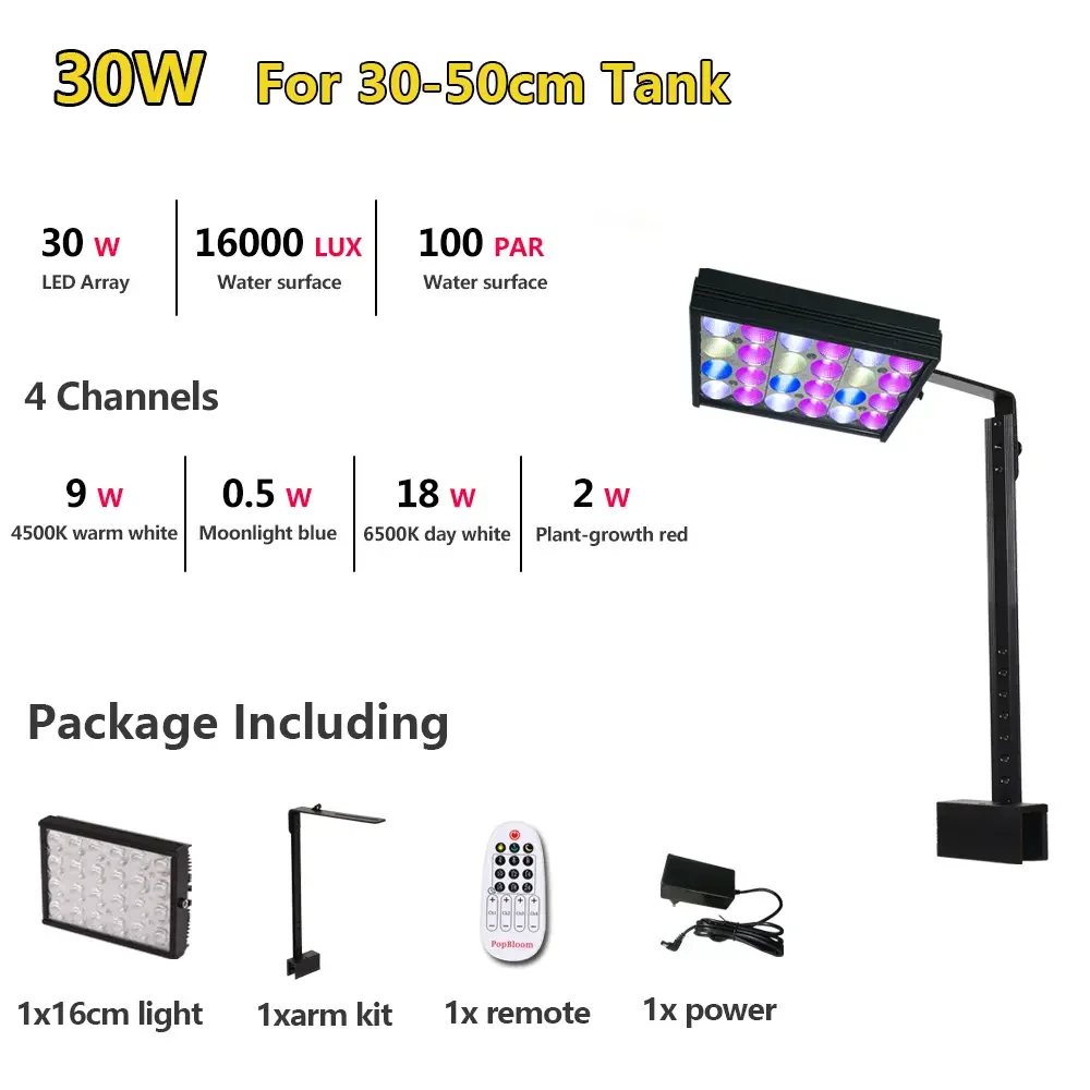 PopBloom Timer Control Aquarium Fish Tank LED Light 30-140cm Aquarium Light RGB LED Plant Fish Tank Timer Remote Control Sunrise