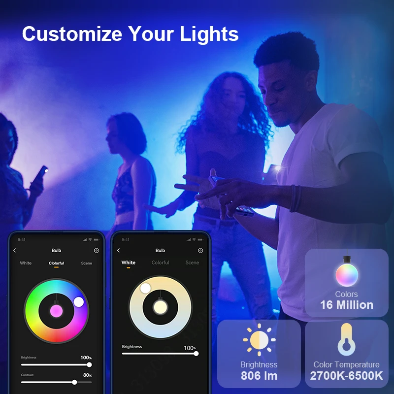 IMOU B5 bohlam LED cerdas, lampu LED pintar E26 E27 RGB hangat/dingin putih bekerja dengan Alexa Google Home Assistant fungsi waktu kontrol suara