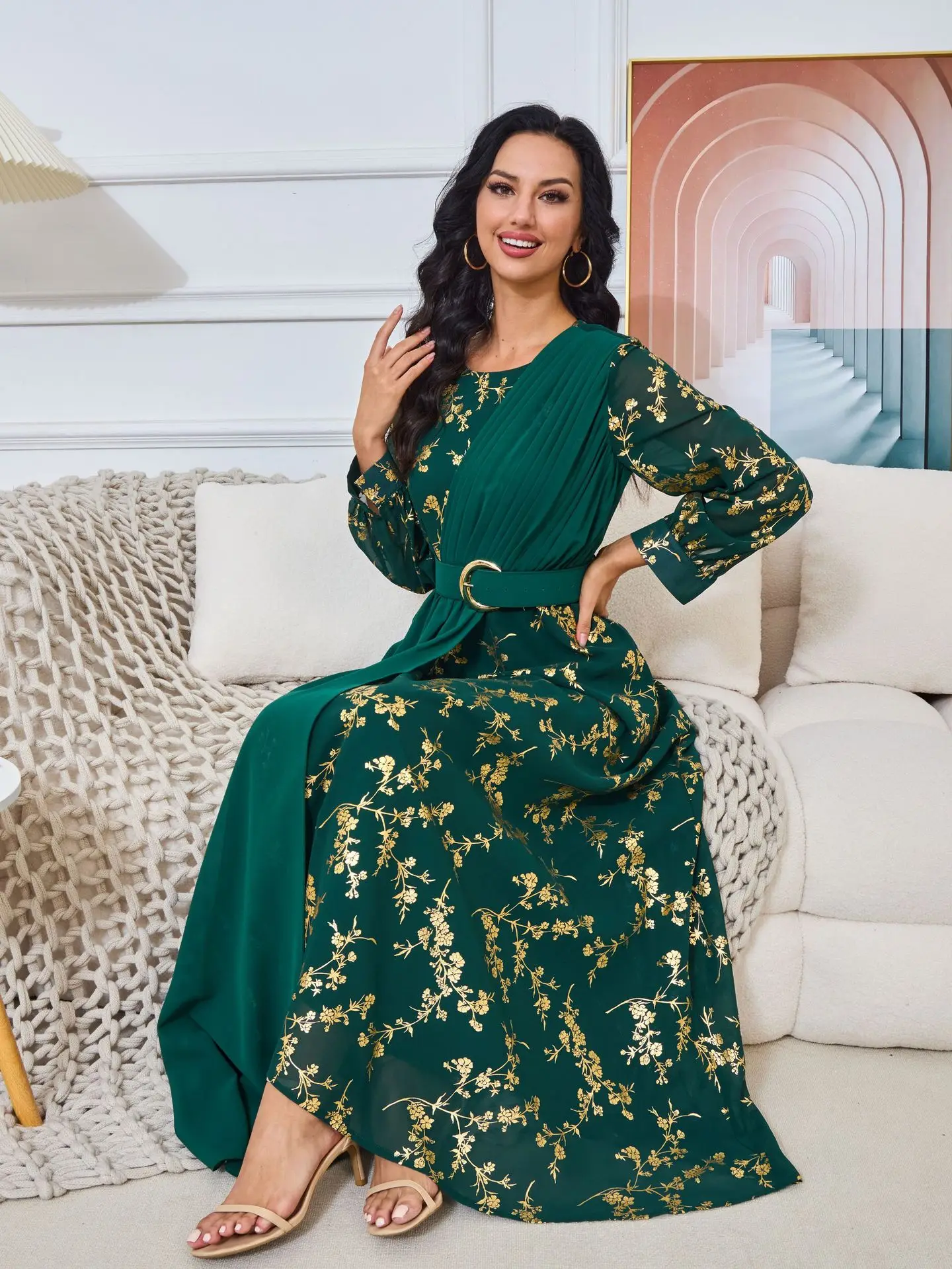 Robe de soirée musulmane légère imprimée pour femmes, Abayas de Dubaï, Kaftan turc, Vêtements islamiques, Mode de luxe, Arabe, Indépendance