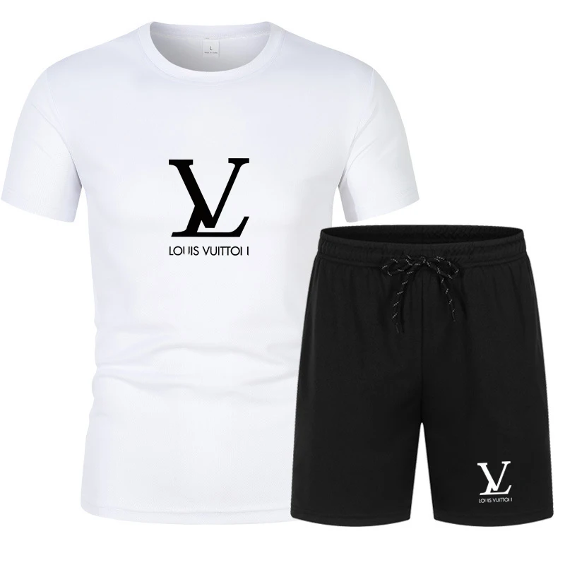 

2026 summer new men's pullover sports suit, fashionable mesh breathable basketball casual short sleeved T-shirt+shorts two-piece