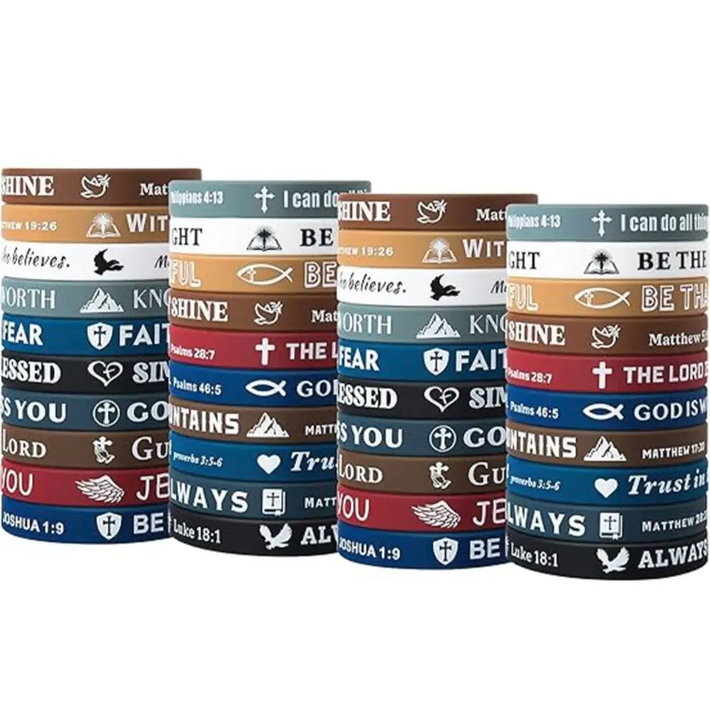 10PCS Colorful Inspirational Bible Verse Bracelets Rubber Silicone Christian Daily Bible Verse Bracelet Random Style Wearable