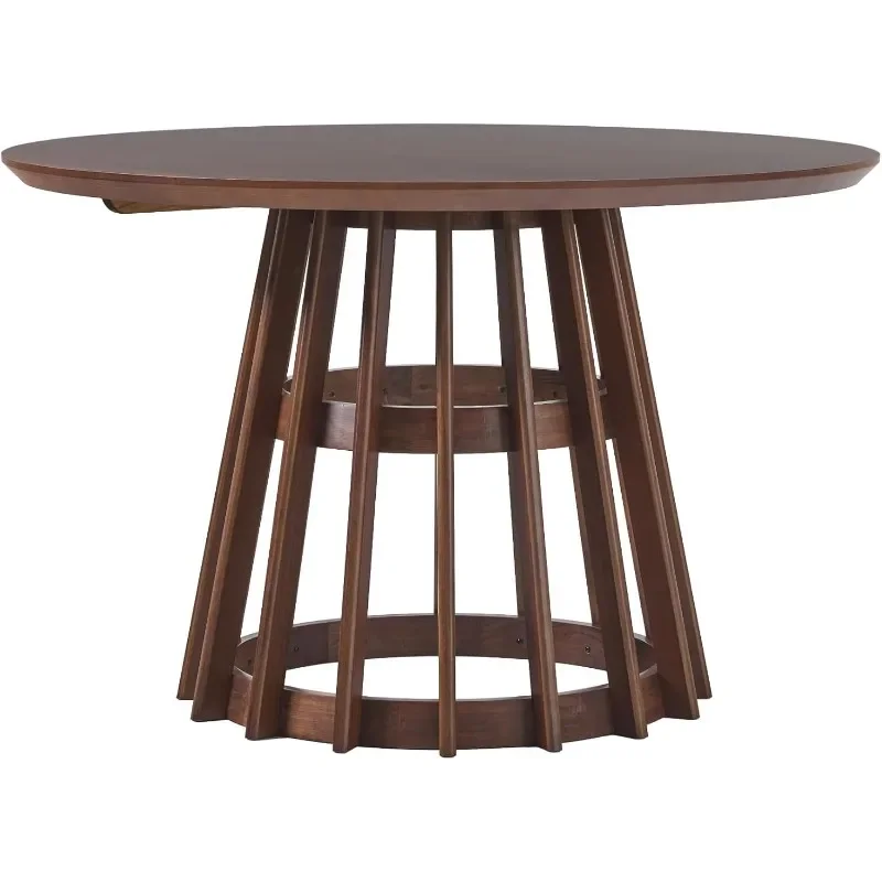 Walker Edison Scandinavian Slatted Wood Pedestal Base Dining Table Brown  Table