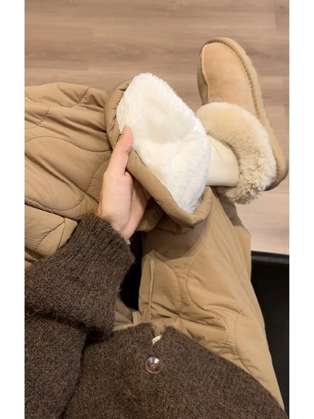 

Khaki Lamb Velvet down Pants Thiened Winter Outdoor Snow Skiing Trousers Men Women Sle Fce Lined Warm Casual Straight ...