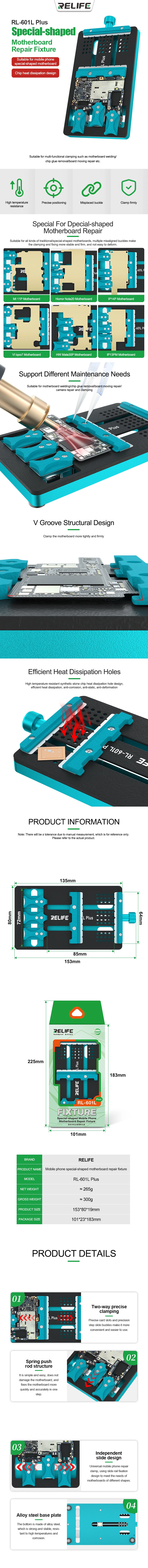 RELIFE RL-601L PLUS Universal Doppel-slot Motherboard Leuchte Telefon IC Chip BGA PCB Motherboard Jig Board Halter Reparatur werkzeuge – Detail 1