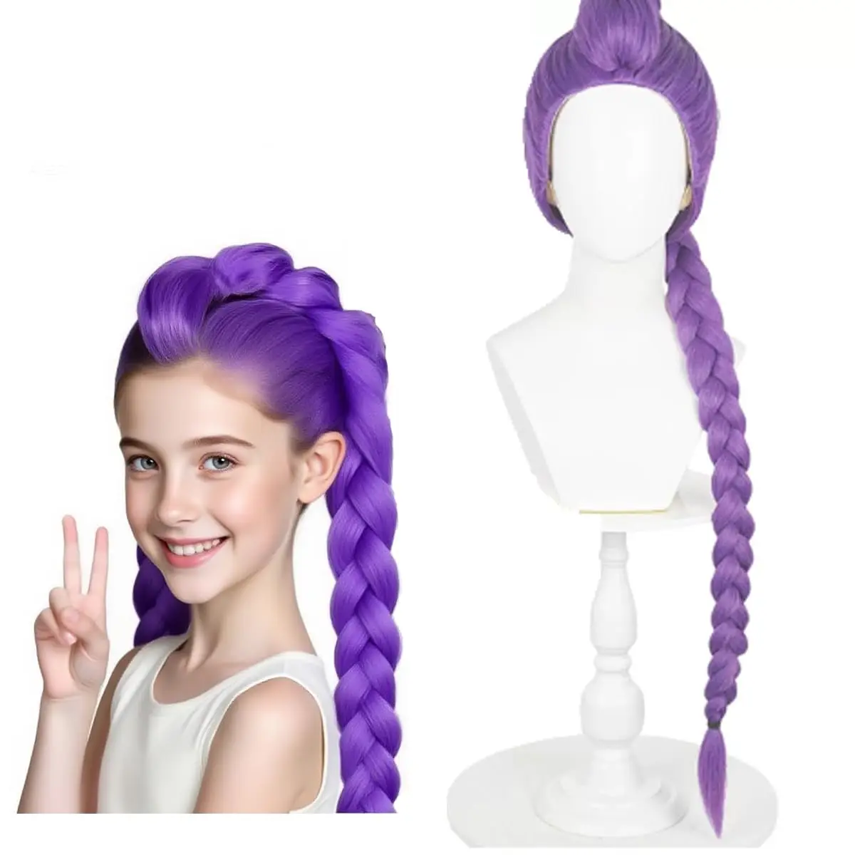 Peruka Cosplay Rumi z Długimi Warkoczami Anime Kostium Rumi Fioletowe Peruki Damskie i Dziewczęce Demon Fioletowy Warkocz Peruka Rumi Rekwizyty Cosplay na Halloween