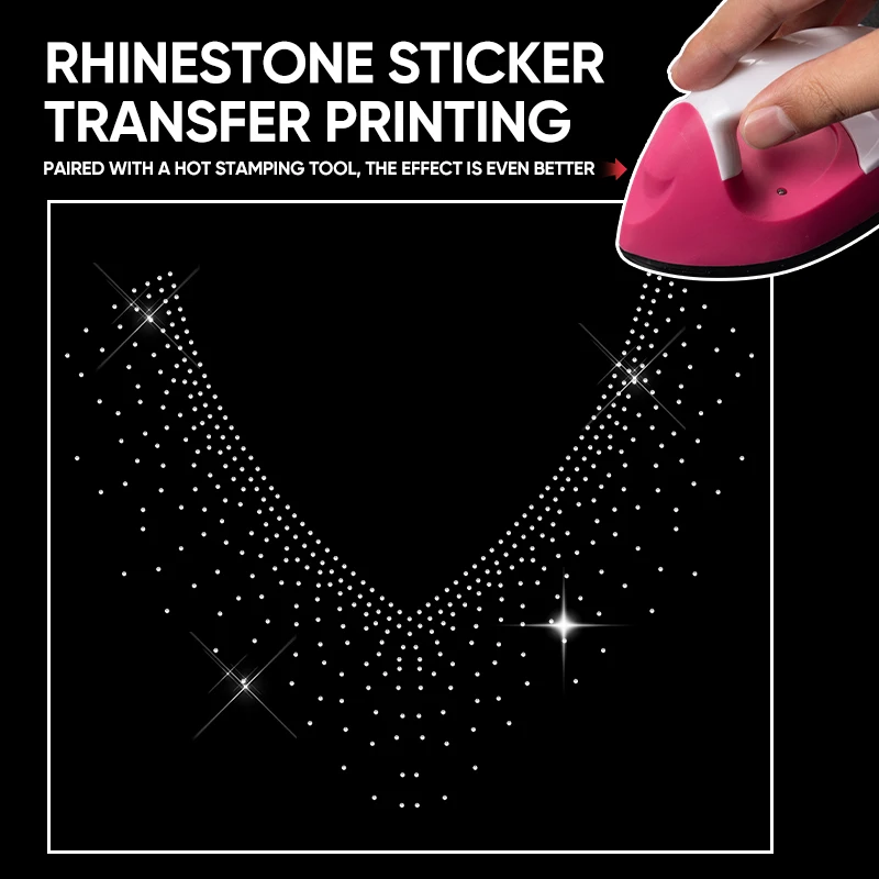 QIAO 1/2/4/6Pcs V-Neck Glitter Hot Fix Rhinestone Transfer Stickers - Easy Peel Iron On Vinyl for DIY Clothing, T-Shirts Decor