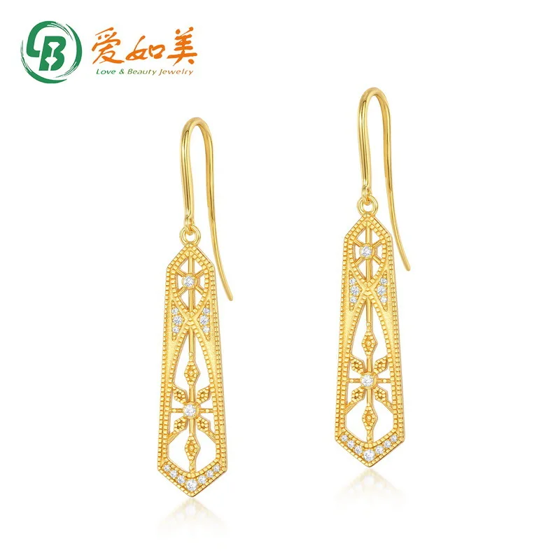 

Geometric Retro Pattern Hollow Out Long Earrings 18K Gold PT950 Platinum Silver Plated 7-layer Gold Diamond Earrings Fashionable