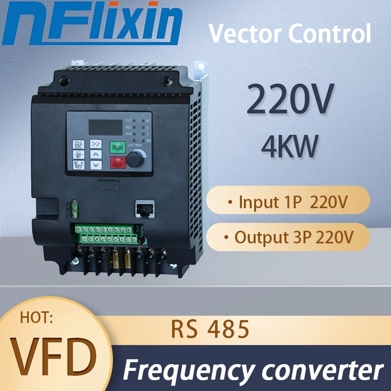 

220V 4KW Economical VFD Variable Frequency Drive Converter 220V AC for Motor Speed Control Inverter