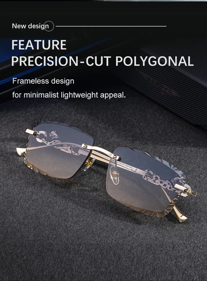 Mimiyou Quadratische randlose Sonnenbrille für Herren, hochwertige Outdoor-Brille für Damen, Grace Fashion-Brille, Marke UV400, Sonnenbrille – Detail 5