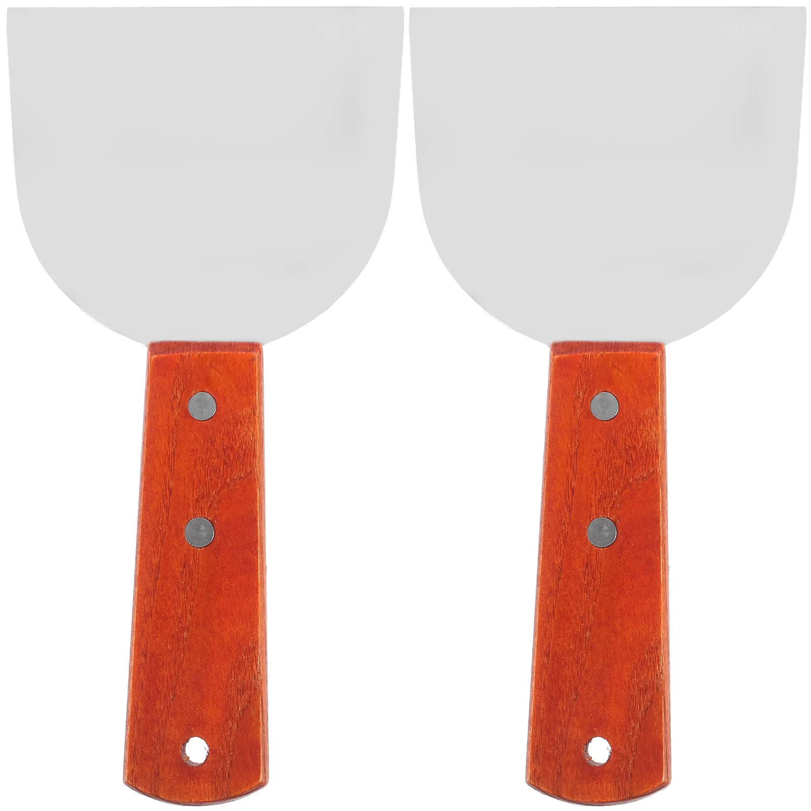 

2pcs Stainless Steel Steak Shovel Wood Handle Anti-Scald Bbq Tool Flat Base Multi-Use Baking Shovel For Home Restaurant Portable