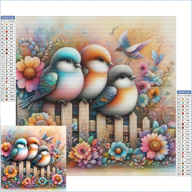 

Adult Diamond Painting Novelty 2025 Three Cute Birds Sitting On Fence Diamond Art Fantasy Stitch Products Arts And Crafts Adults