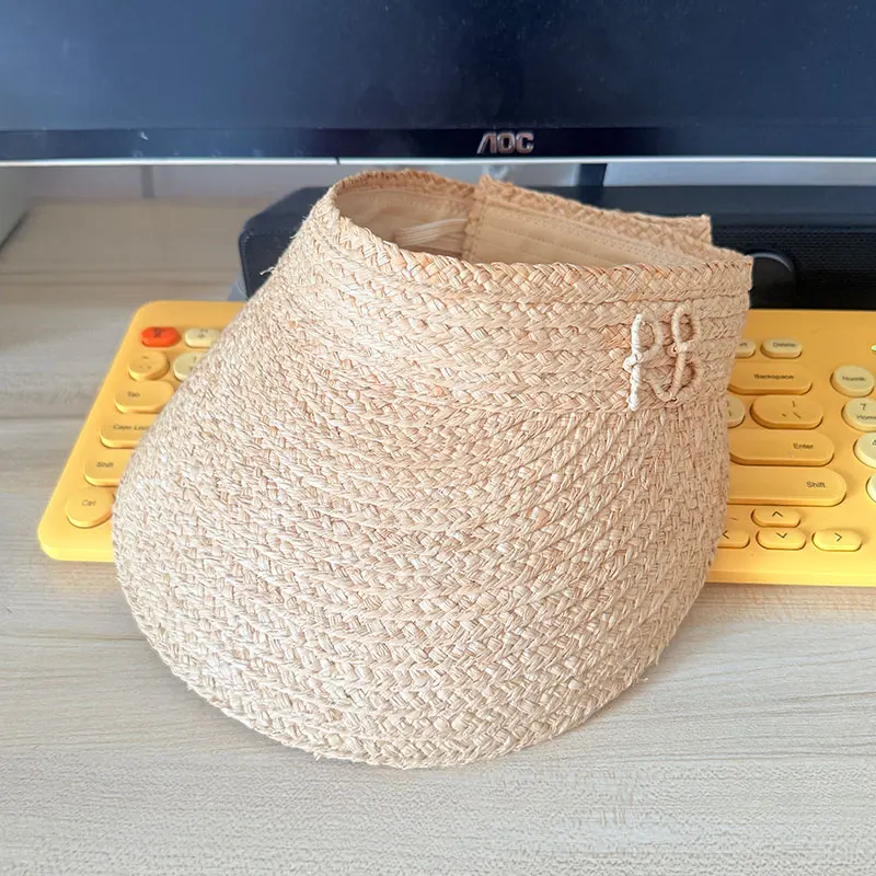 New Summer Raffia Straw Empty Top Sun Visor Hat Foldable Letter RB Hat Adjustable Sports Tennis Golf Headband Casual Beach Hat